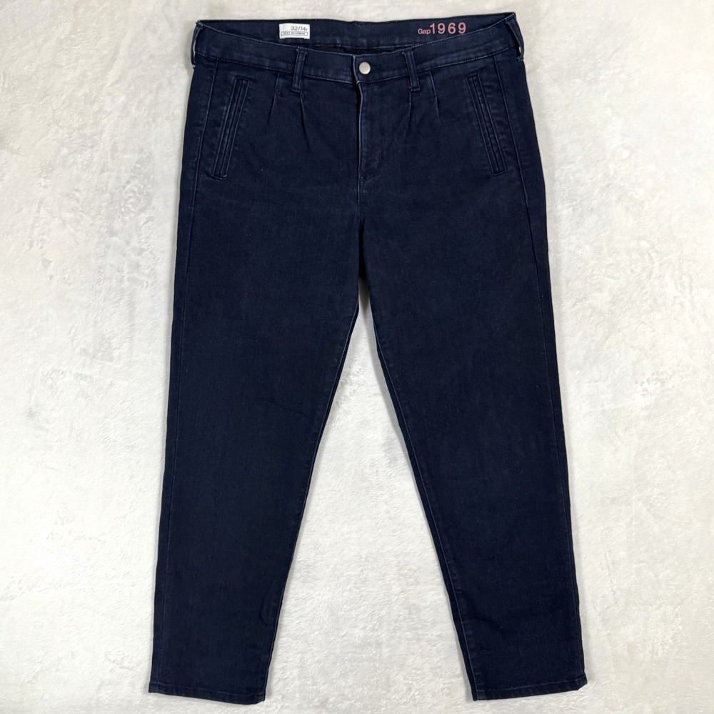 Gap 1969 Sexy Boyfriend Jeans Size 14 32 Pleated Denim Trousers Dark Stretch Y2K
